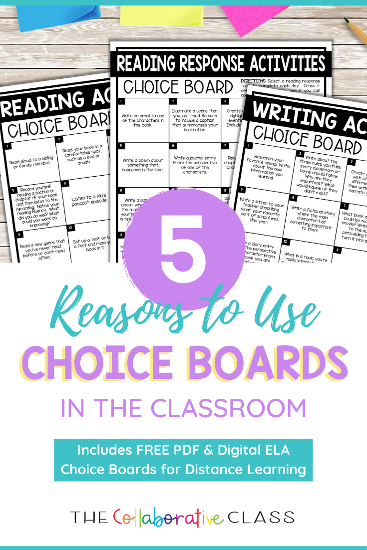 free reading and writing choice boards