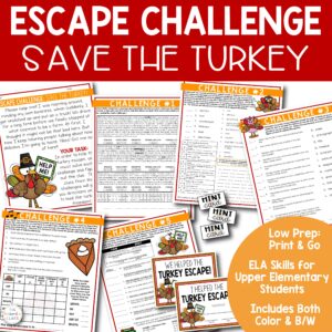 ELA upper elementary classroom escape challenge for Thanksgiving