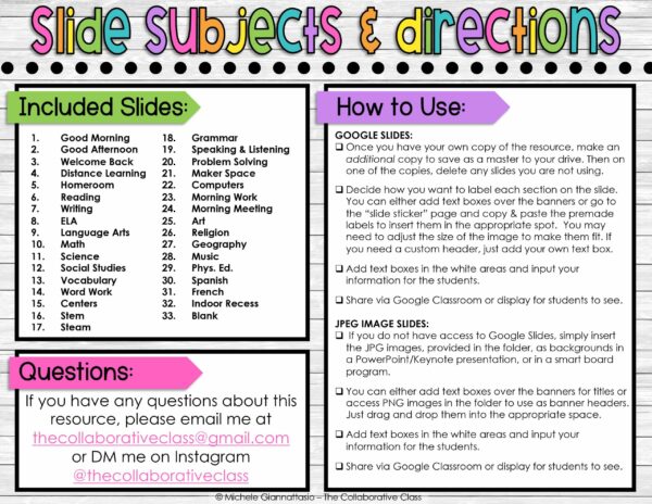 assignment slides subjects and directions