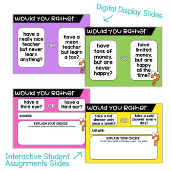 Would You Rather Opinion Task Cards Bundle Print and Digital in