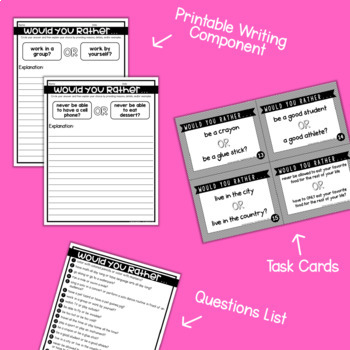 Would You Rather Opinion Task Cards Bundle Print and Digital in