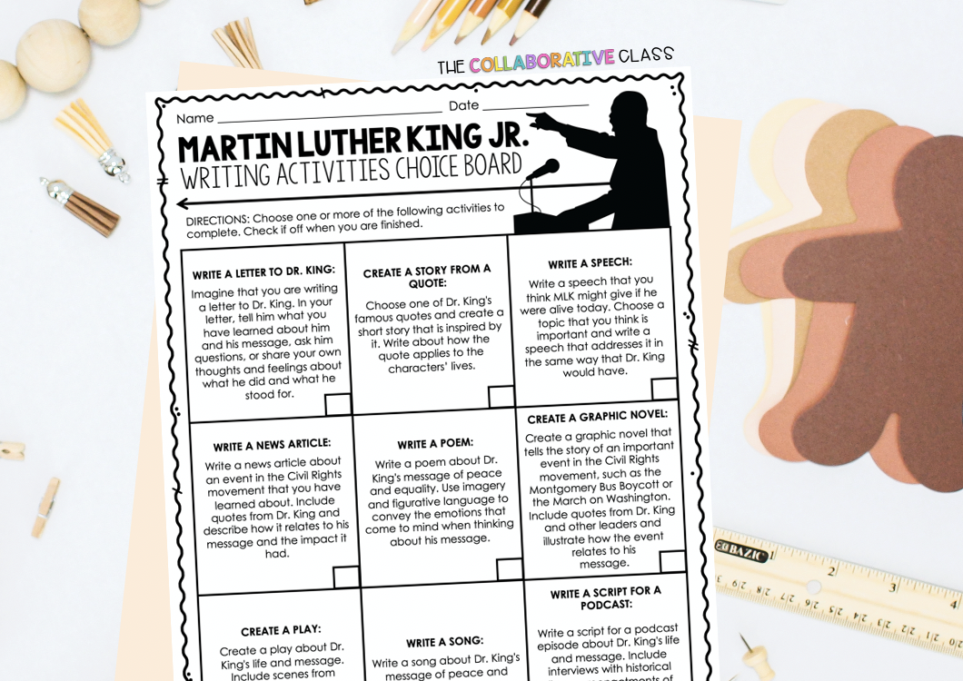 martin luther king activities choice board