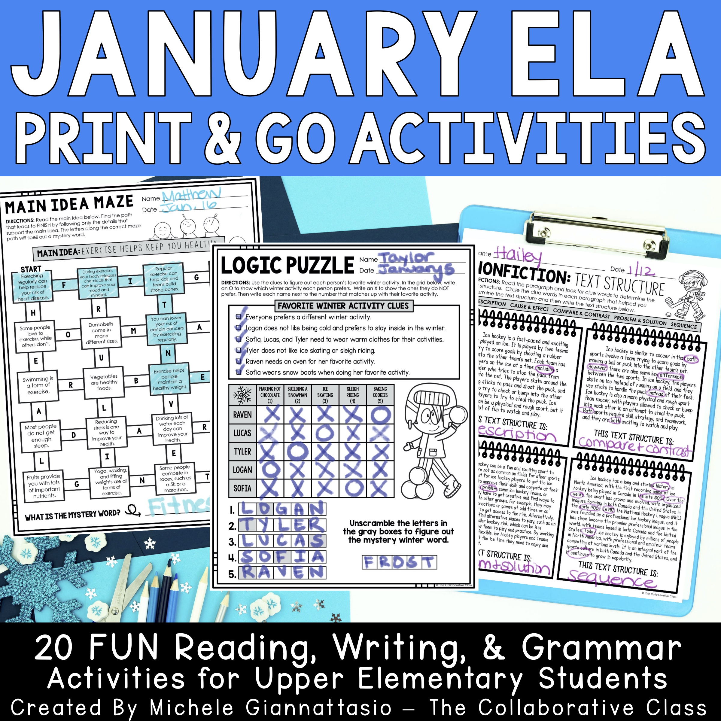 January Print and Go ELA Skills packet with Martin Luther King activities